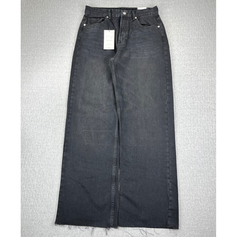 New Zara baggy wide leg Jeans Women 12/31x33 Black‎ High Rise Raw Hem Y2K 90s